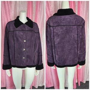 Rough Rider By Circle Purple Faux Suede Sherpa Warm Barn Jacket Size Large